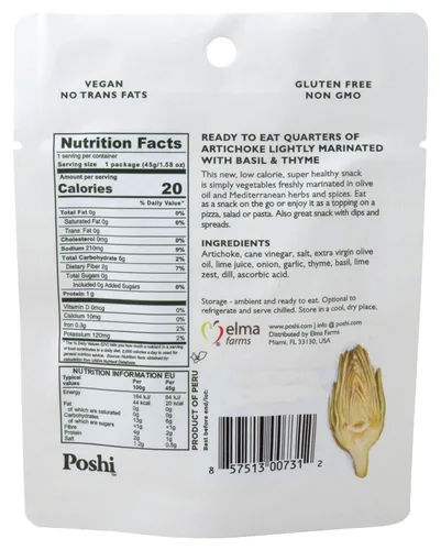 Vista 2 de Poshi Bocadillo marinado sin gluten sin OMG 1.34 oz cada alcachofa (paquete de 5)