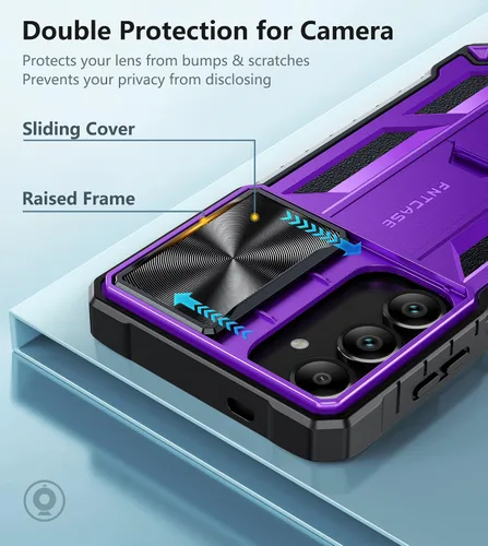 Vista 3 de FNTCASE Funda protectora para Samsung-Galaxy S24: Cubierta de teléfono celular a prueba de caídas de grado militar con soporte y tobogán