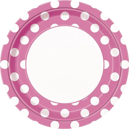 Unique Industries, platos de papel de lunares, 8 piezas, color rosa intenso Rosa encendido