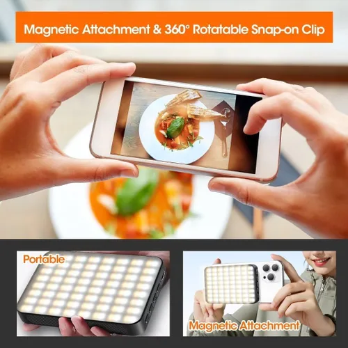 Vista 5 de Luz magnética para selfie, clip de teléfono portátil, 6 onzas, anillo de luz recargable para iPhone, laptop, cámara, trabajo de 10 horas, 3 modos
