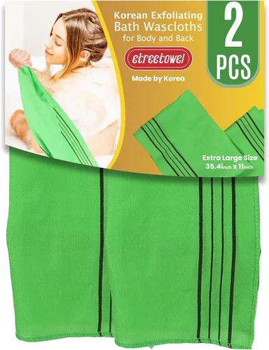etreetowel Tamaño Extra Grande 35.4" x 11" (2 PCs) Paños de Baño Exfoliantes Asiáticos Coreanos Manopla Exfoliante para Cuerpo y Espalda Guante Paño