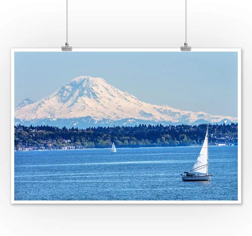 Lantern Press Mount Rainier y Puget Sound, Washington Photography A-91294 (12 x 18 pulgadas, decoración de impresión digital)