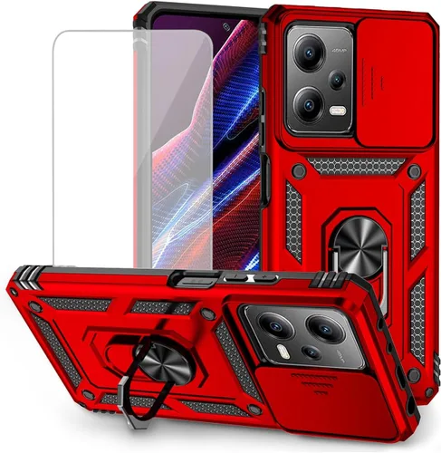 Vista 8 de Funda para Redmi Note 12 Pro, Poco X5 Pro 22101320G con protector de pantalla de vidrio templado y cubierta de cámara deslizante, anillo magnético