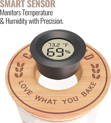 Vista 2 de Tarro de inicio digital de masa madre Cozy Bread® – Tarro de fermentación de vidrio de 34oz con sensor digital de temperatura y humedad Perfecto