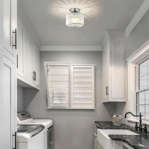 Vista 7 de Lámpara de Techo Semiempotrada de Cristal Cromado Moderna Luminaria de Pasillo de Metal Cercana al Techo para Vestíbulo y Baño (8.66 pulgadas)
