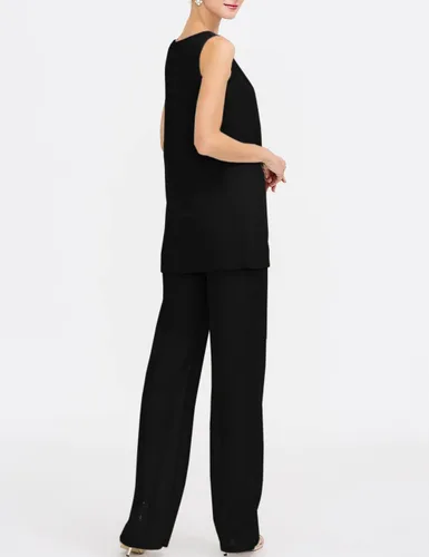 Vista 5 de Zongqiven Mother of The Bride Pant Suits Wedding 3Pcs Formal Outfit Set Negro