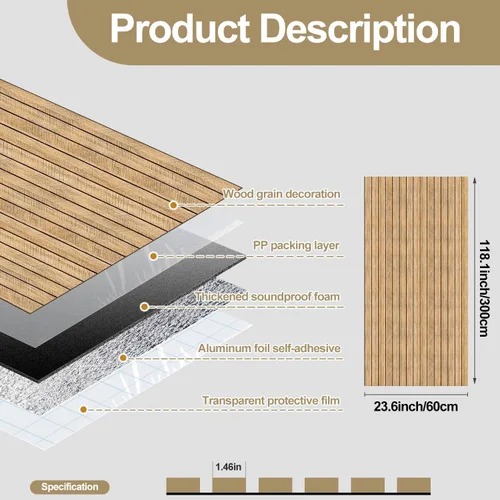 Vista 4 de Chejiaye Panel de pared 3D de grano de madera para despegar y pegar, 15.75 x 118 pulgadas, adhesivo de pared autoadhesivo insonorizado, papel Chapa