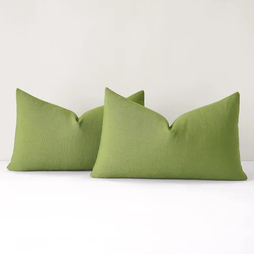 Vista 6 de Mixhug Juego de 2 fundas de almohada decorativas de lino para sofá y cama, cojín lumbar, color beige, 12 x 20 pulgadas