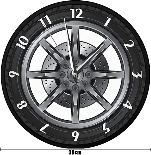Vista 7 de Unique Creative Car Tire Shape Metal Wall Clock Modern Design Silent No Ticking Battery Operated for Living Room and Bedroom 12 Inch