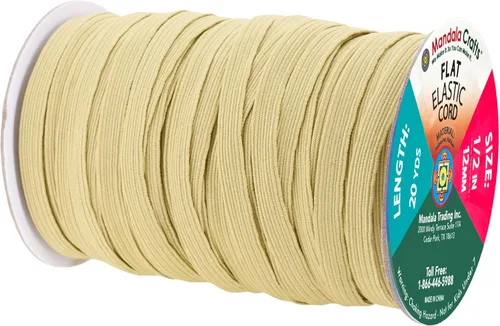 Vista 2 de Mandala Crafts Rollo de bandas elásticas beige de 0.472 in y 20 yardas para costura, 1/2 cordón elástico plano, correas elásticas trenzadas de 1 2