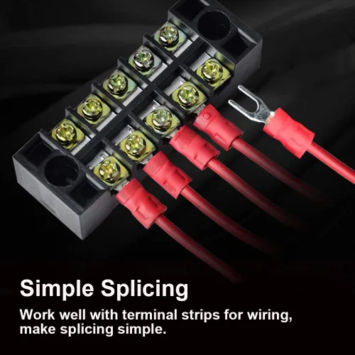 Vista 4 de MILAPEAK - 100 conectores de alambre de espada de horquilla aislados, terminales de crimpado eléctricos tipo U para cable de 22-16 AWG (rojo)