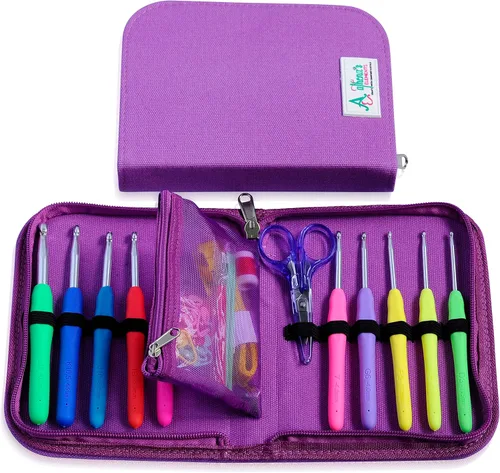 Vista 12 de Athena's Elements Tamaño estándar de Estados Unidos 100% preciso – Estuche perfecto para ganchillos de crochet, juego con bolsillo extraíble, Negro