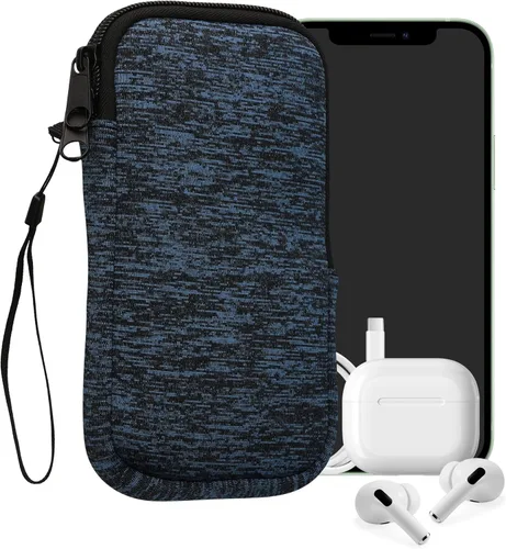 Vista 18 de kwmobile Bolsa de neopreno para teléfono tamaño XL - 6.7/6.8 pulgadas - Funda universal para celular con cremallera, correa para la muñeca, amarillo