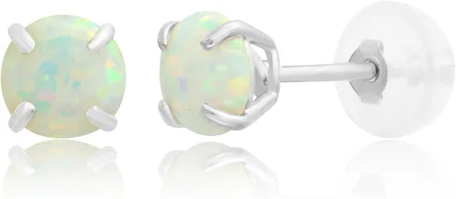 MAX + STONE Aretes tipo dormilona de oro de 14 quilates - Aretes reales de oro de 4 mm con piedra de nacimiento para mujer