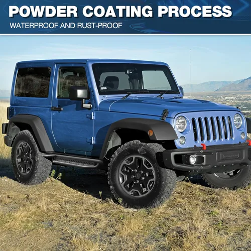 Vista 8 de Crew Cab - Estribos compatibles con Jeep Wrangler JK 2007-2018, solo 2 puertas, dos escalones, barras Nerf de acero resistente de carbono negro