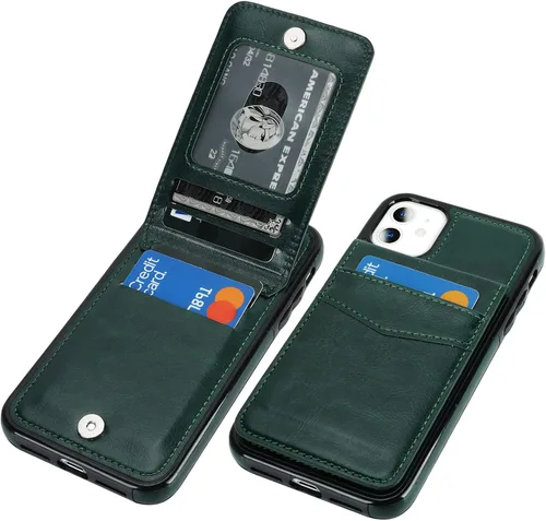 Vista 11 de KIHUWEY Funda compatible con iPhone 11 con soporte para tarjeta de crédito, cierre magnético de cuero de alta calidad, resistente funda protectora