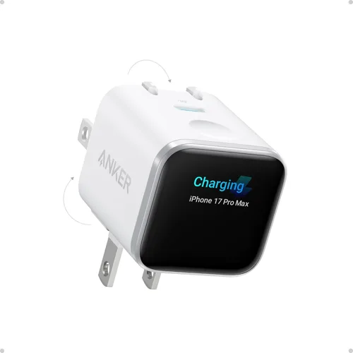 Vista 8 de Anker Cargador de pantalla inteligente, Anker Nano 45W Max GaN Bloque de carga rápida USB C, enchufe plegable de 180°, reconocimiento inteligente