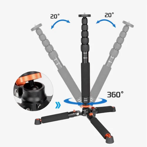 Vista 2 de Monopie de cámara Koolehaoda de aluminio con base de trípode de metal. 6 secciones 18-69 pulgadas ajustables, diámetro de pata Φ28mm, hasta 13lbs