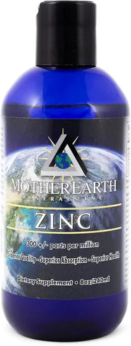 Mother Earth Minerals Suplemento de zinc líquido iónico – Gotas minerales de zinc Angstrom de alta absorción para apoyo inmunológico, función
