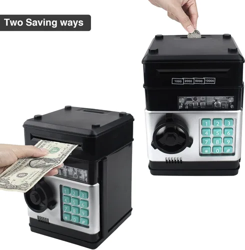 Vista 2 de Alcancía electrónica con diseño de mini cajero automático para niños, juguete seguro con caja de ahorro para monedas y dinero, con bloqueo