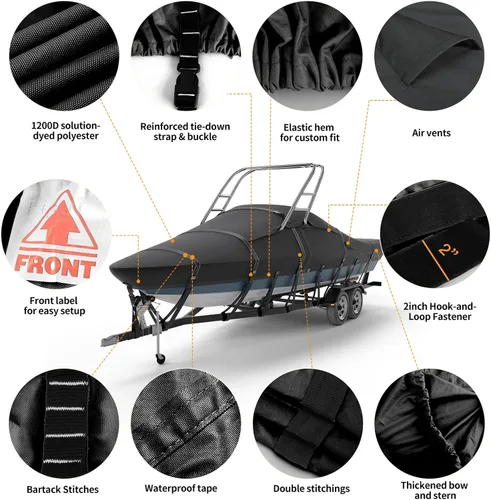 Vista 9 de Tuszom Cubierta para lancha de torre de esquí y wakeboard 900D 100% impermeable, a prueba de desgarros, remolcable, tamaño completo, para barcos
