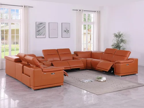 Vista 10 de BlackJack Furniture Venice - Sofá modular de cuero italiano de grano superior de 5 piezas con 3 reclinables eléctricos, reposacabezas ajustable