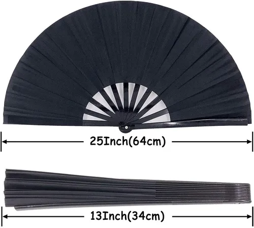 Vista 2 de Large Folding Fans Rave Hand Clap Fan Popping Fan for Line Dancing, Big Foldable Clacking Fans for Dance Festival, Dancing, Performance (Black)