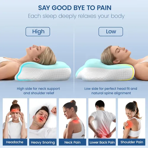 Vista 2 de Almohada cervical para dormir – Almohada de nube suave para dormir de lado para adultos, almohada de contorno cervical almohada refrescante
