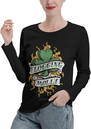 Vista 2 de Womens Fall Long Sleeve Tshirts Womens Cotton Shirts Top Round Neck T-Shirts Sweatshirt