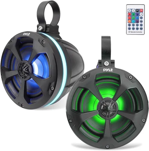 Pyle Altavoces todoterreno impermeables de 2 vías, 5.25 pulgadas, 1000 W, sistema de altavoces de torre de wakeboard de grado marino activo con luz