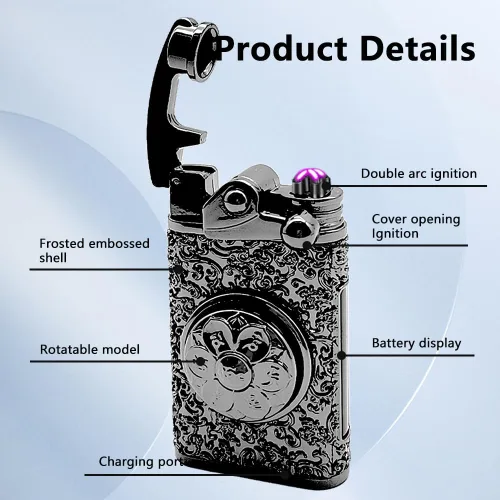 Vista 2 de Encendedor de plasma recargable por USB, encendedores eléctricos resistentes al viento, sin llama, encendedor de doble arco, encendedores