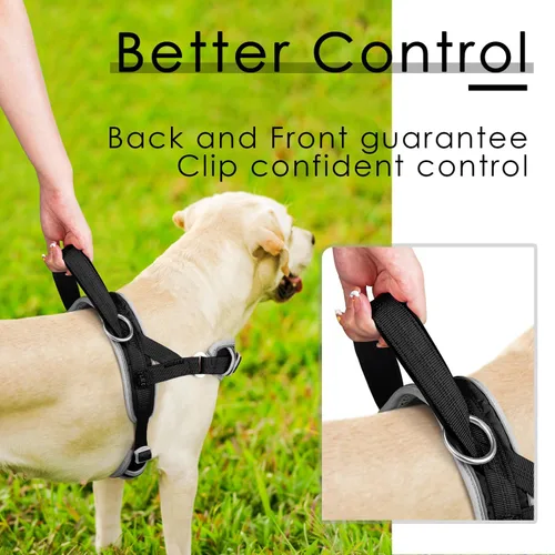 Vista 6 de ADVENTUREMORE Arnés para perro mediano - sin tirones, chaleco reflectante ajustable con asa de clip frontal para entrenamiento y caminata - Negro