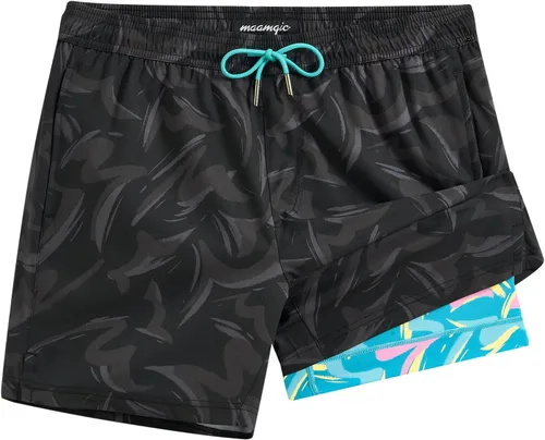 maamgic - Traje de baño elástico de natación, 5 pulgadas de entrepierna, para hombre, con forro de compresión, para playa
