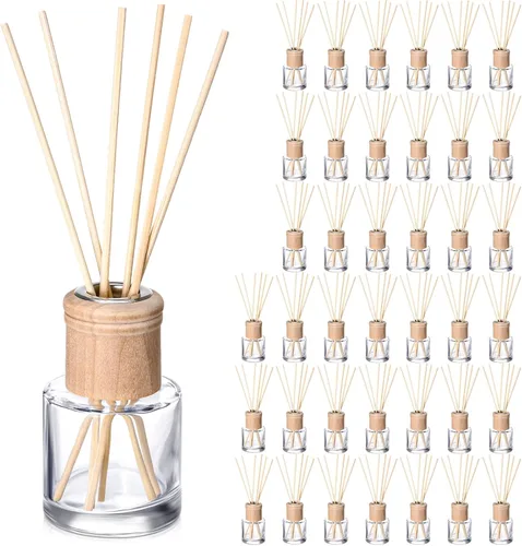 Vista 13 de Roshtia Juego de 20 botellas difusoras de varillas vacías rellenables, botellas difusoras de fragancia de vidrio con tapas de madera, varillas