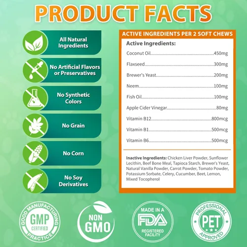 Vista 7 de Carmelie Prevención de Pulgas y Garrapatas para Perros Masticables - 200 Masticables Blandos Naturales para Perros contra Pulgas y Garrapatas