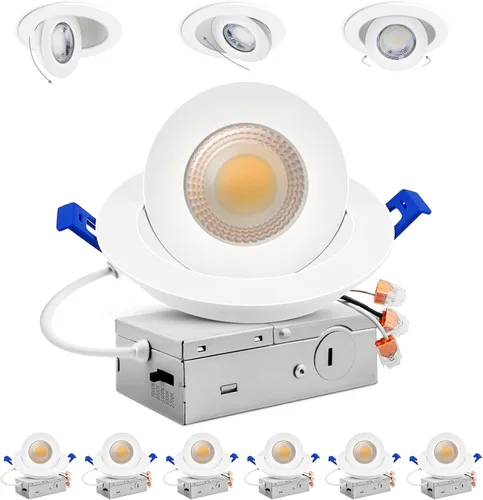 Vista 31 de Adetu Iluminación empotrable LED negra de cardán 5CCT de 2 pulgadas con caja de conexiones, luces empotrables LED ajustables de 360°+90°