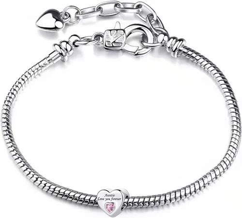 Vista 3 de TGLS Abalorio de corazón de cristal rosa para papá, mamá, hija, hermana, tía, esposa, abuela, amigos, compatible con pulseras Pandora