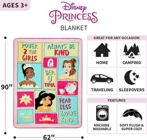 Vista 3 de Franco - Manta de felpa supersuave con microraschel para niños, 62 in x 90 in, Princesa de Disney
