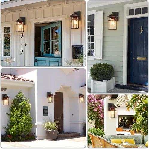 Vista 8 de Farol de pared para exteriores, aplique de pared impermeable exterior, iluminación de montaje en pared negra antioxidante con pantalla de vidrio