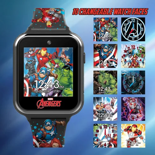 Vista 2 de Marvel Avengers - Reloj inteligente interactivo para niños, reloj con pantalla táctil con juegos, cámara, grabadora de voz, rastreador de pasos
