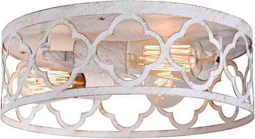 Vista 9 de Bargeni Lámpara de araña de estilo granja, lámpara de techo rústica de 15 pulgadas, acabado blanco antiguo, lámpara de comedor de 4 luces para isla