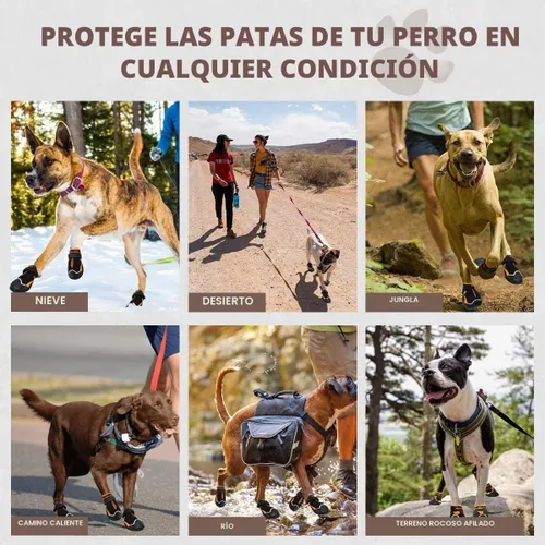 Vista 6 de Zapatos de perro para perros grandes, botines impermeables para pavimento caliente, nieve de invierno, botas antideslizantes para perro con tiras