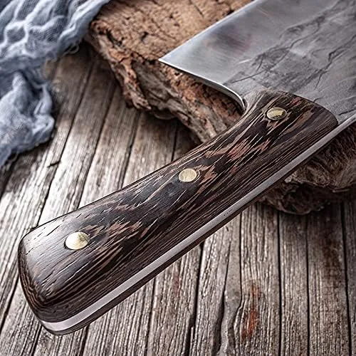 Vista 5 de MAYiT Cuchillo de carnicero de carne, cuchillo de corte grueso profesional hecho a mano para cortar huesos, martillo de cocina de chef, herramientas