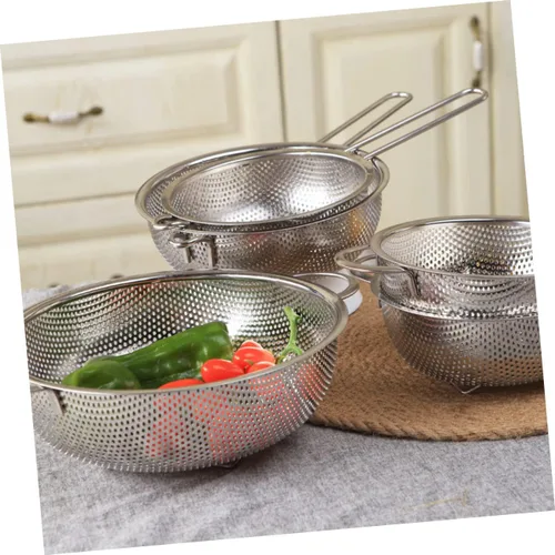 Vista 5 de BESTonZON Cestas de metal Cestas de plástico de frutas de plástico Colador inoxidable Freír ensalada Cuenco de lavado de frutas y verduras Cesta