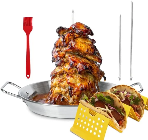 Vista 12 de Parrilla Vertical Brocheta Pan Gyro Pincho Shawarma Soporte para horno, Brocheta Al Pastor para parrilla, Hack El Pastor para Tacos Al Pastor