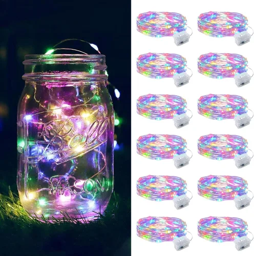 Vista 30 de Paquete de 8 luces de hadas que funcionan con pilas, 20 mini luces LED de 7 pies, alambre plateado, luces parpadeantes para bricolaje, fiestas