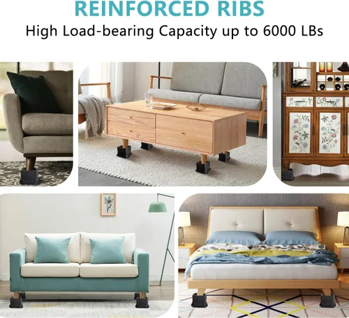 Vista 7 de Elevadores de cama ajustables de 1, 2, 3, 4, 5, 6, 7, 8, 9, 10 pulgadas, elevadores de muebles resistentes para patas de marco de cama, elevadores