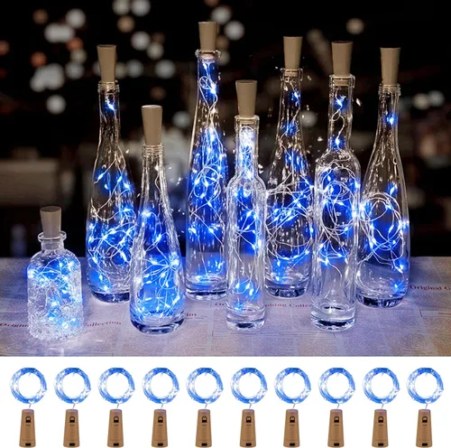 Brightown Luces para Botellas de Vino con Corcho - Paquete de 10, 2.1 m, 20 LED, Luces de Corcho Operadas con Batería, Luces Mini de Hadas de