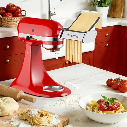 Vista 4 de Accesorio de pasta para batidora de pie KitchenAid, accesorio para hacer pasta KitchenAid con placa de metal desmontable, incluye rodillo de hoja