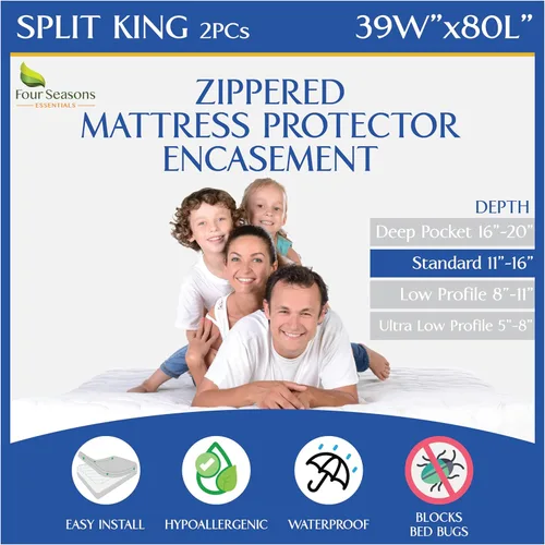 Vista 10 de Protector de colchón corto para caravanas tamaño Queen (60 pulgadas de ancho x 75 litros) impermeable con cremallera, funda de cama hipoalergénica